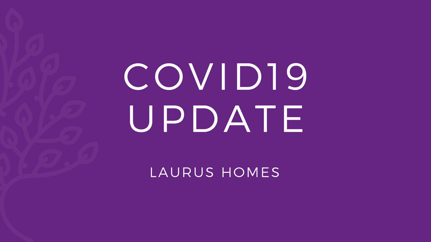 COVID 19 Update. Graphic thumbnail with text and Laurus tree icon